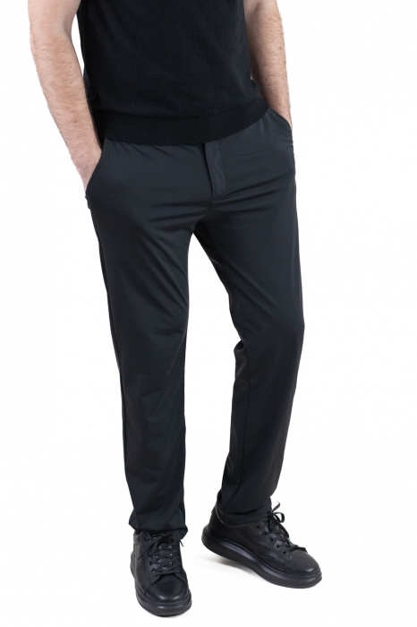 Pantaloni regular fit casual negri super elastici [8]