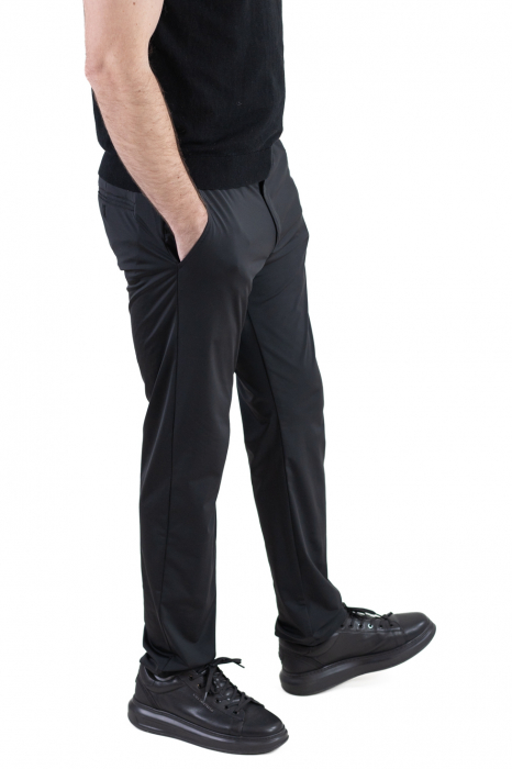 Pantaloni regular fit casual negri super elastici [6]