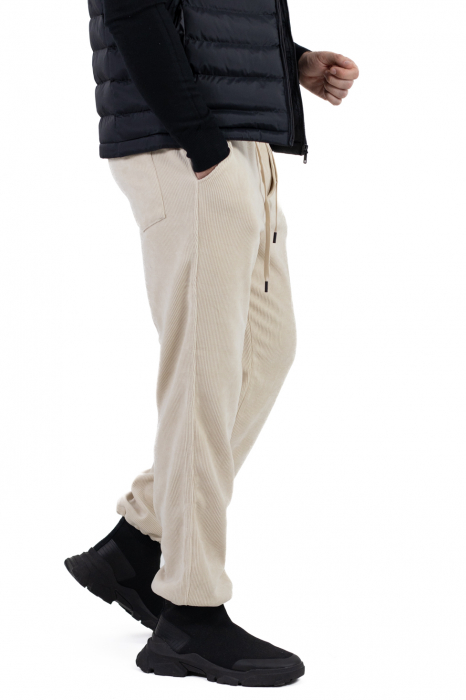 Pantaloni crem din material reiat cu ajustare elastică la gleznă [8]
