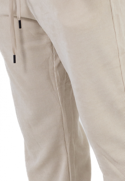 Pantaloni crem din material reiat cu ajustare elastică la gleznă [3]