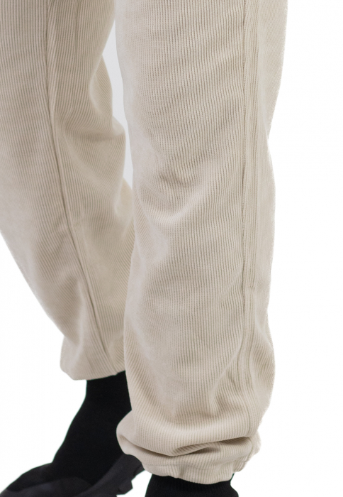 Pantaloni crem din material reiat cu ajustare elastică la gleznă [6]