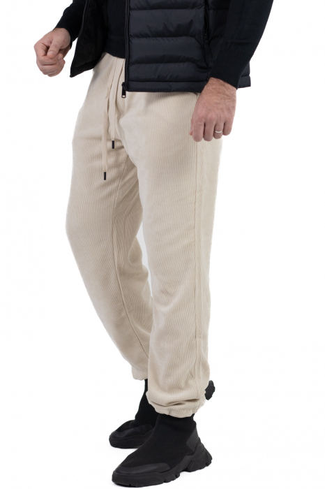 Pantaloni crem din material reiat cu ajustare elastică la gleznă [4]