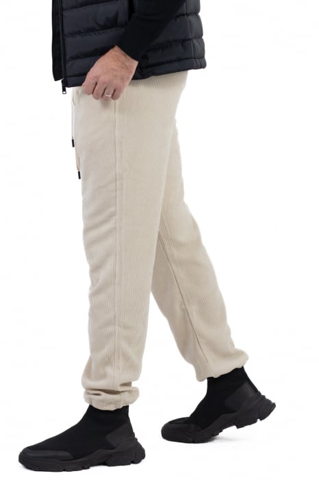 Pantaloni crem din material reiat cu ajustare elastică la gleznă [9]