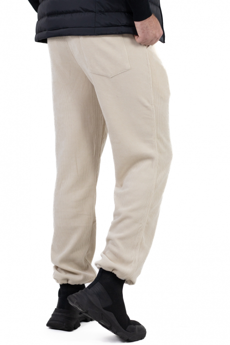 Pantaloni crem din material reiat cu ajustare elastică la gleznă [7]