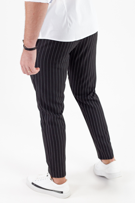 Pantaloni negri lungi casual cu dungi albe [9]