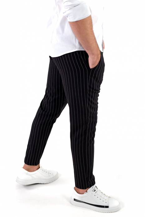 Pantaloni negri lungi casual cu dungi albe [4]