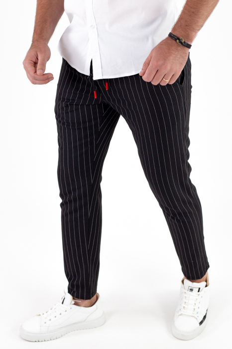 Pantaloni negri lungi casual cu dungi albe [5]