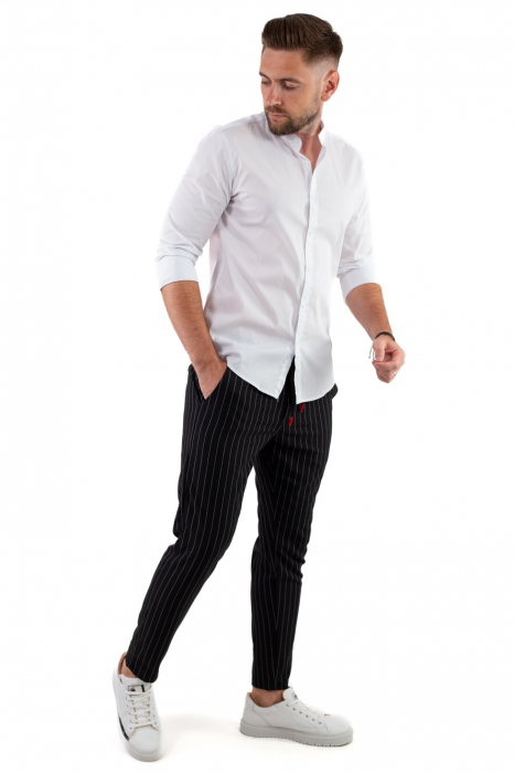 Pantaloni negri lungi casual cu dungi albe [2]