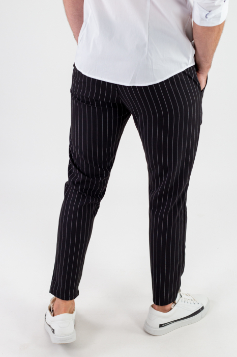 Pantaloni negri lungi casual cu dungi albe [8]