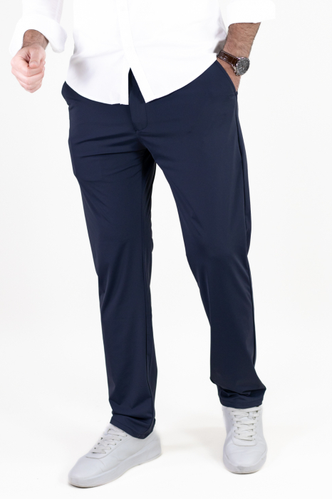 Pantaloni regular fit casual bleumarin super elastici [6]