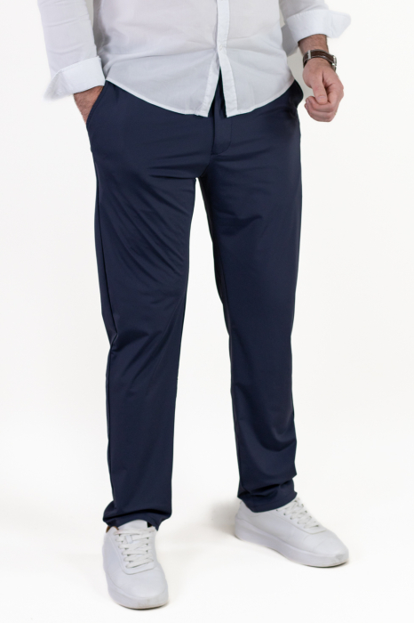 Pantaloni regular fit casual bleumarin super elastici [3]