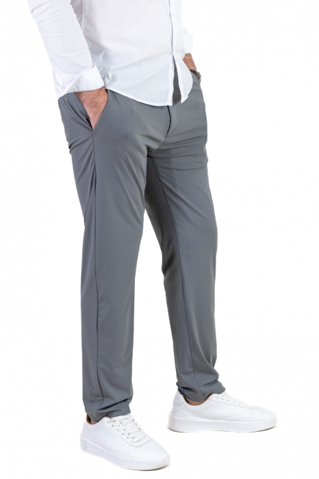 Pantaloni regular fit casual gri super elastici [7]