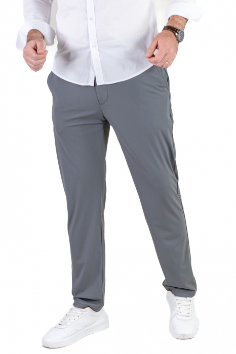 Pantaloni regular fit casual gri super elastici [3]