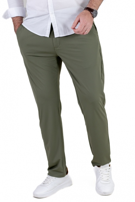 Pantaloni regular fit casual verzi super elastici [5]