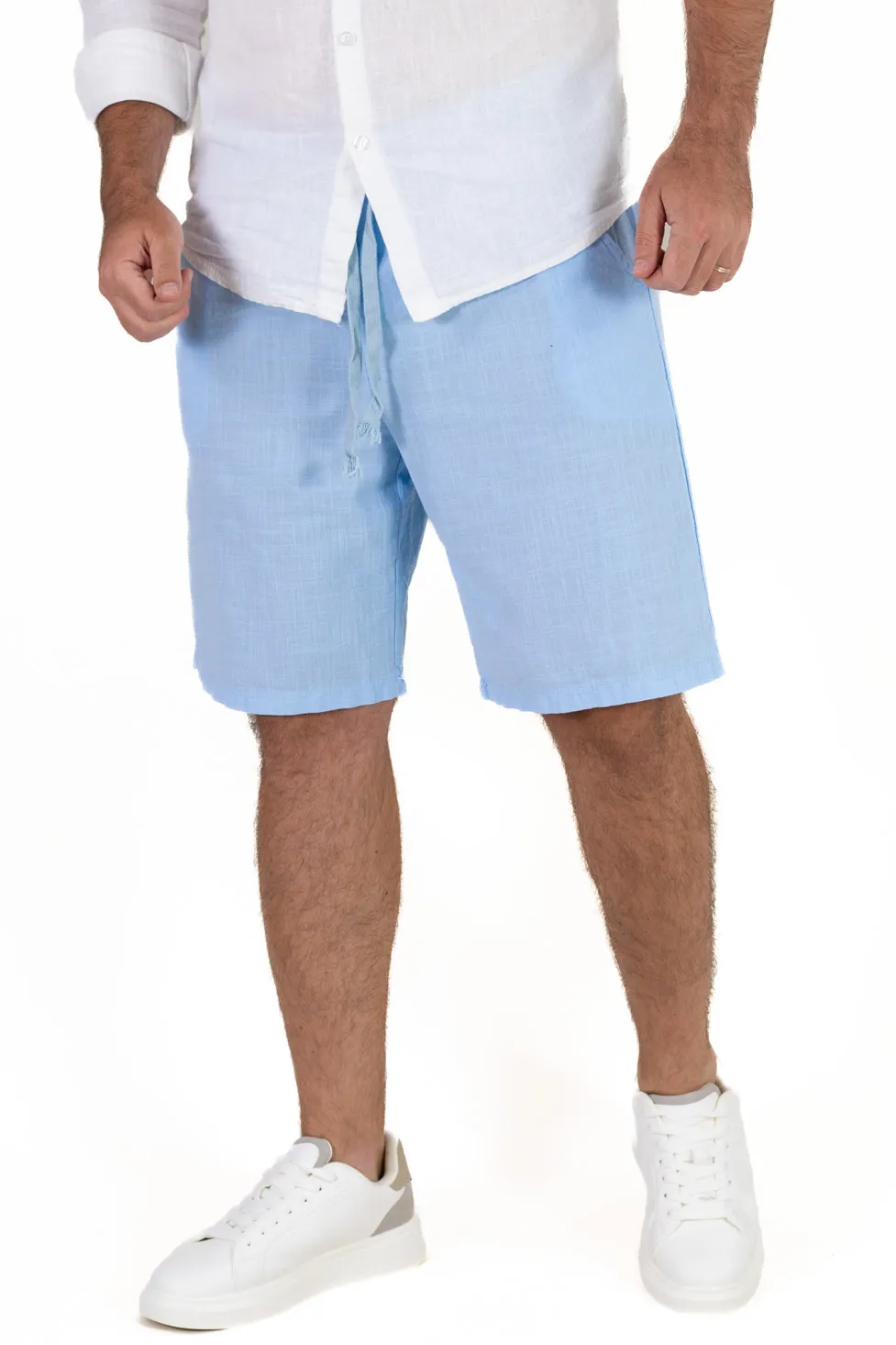 Pantaloni scurți bumbac 100% bărbați – albastru ciel – comozi, Made in Italy [4]
