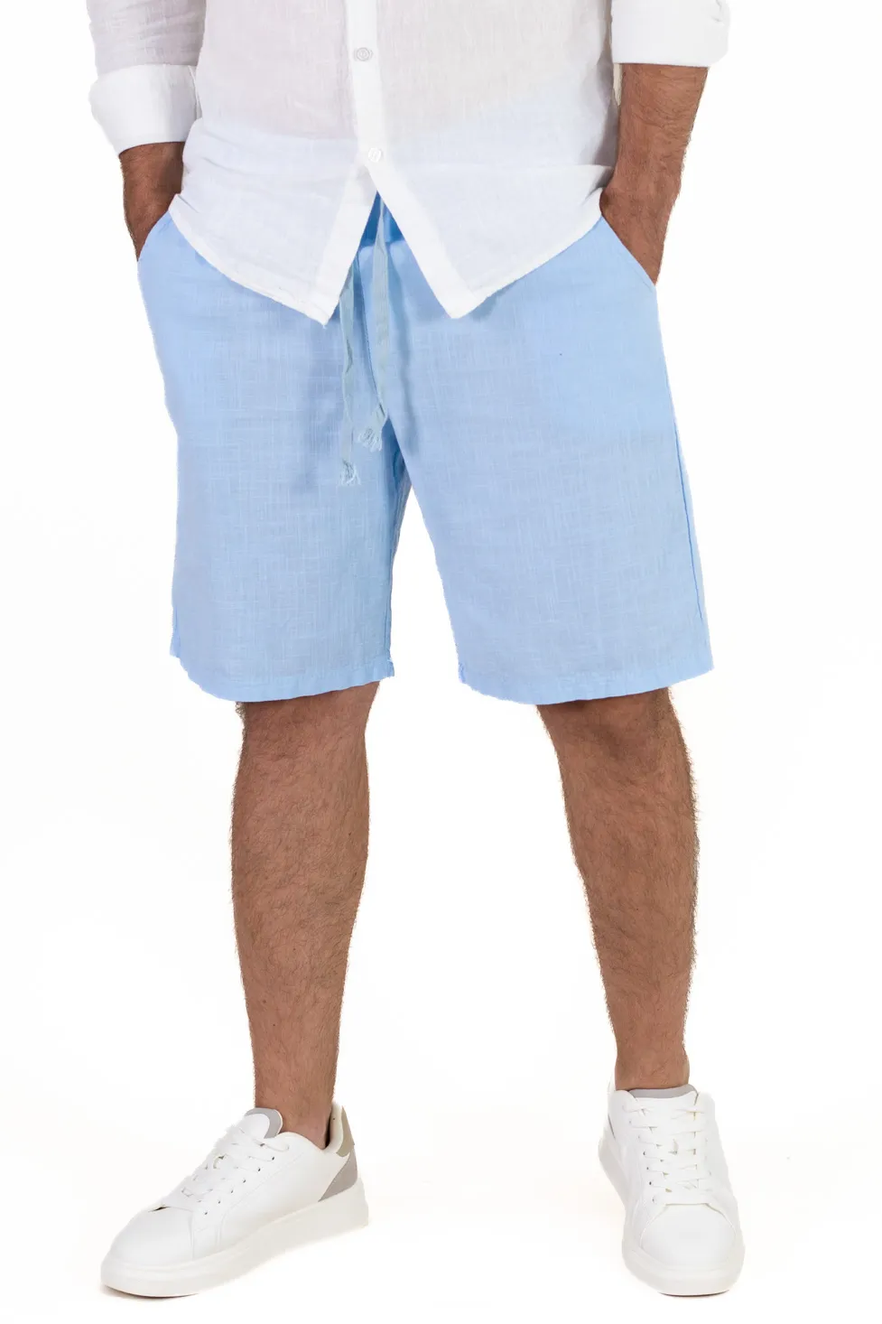 Pantaloni scurți bumbac 100% bărbați – albastru ciel – comozi, Made in Italy [6]