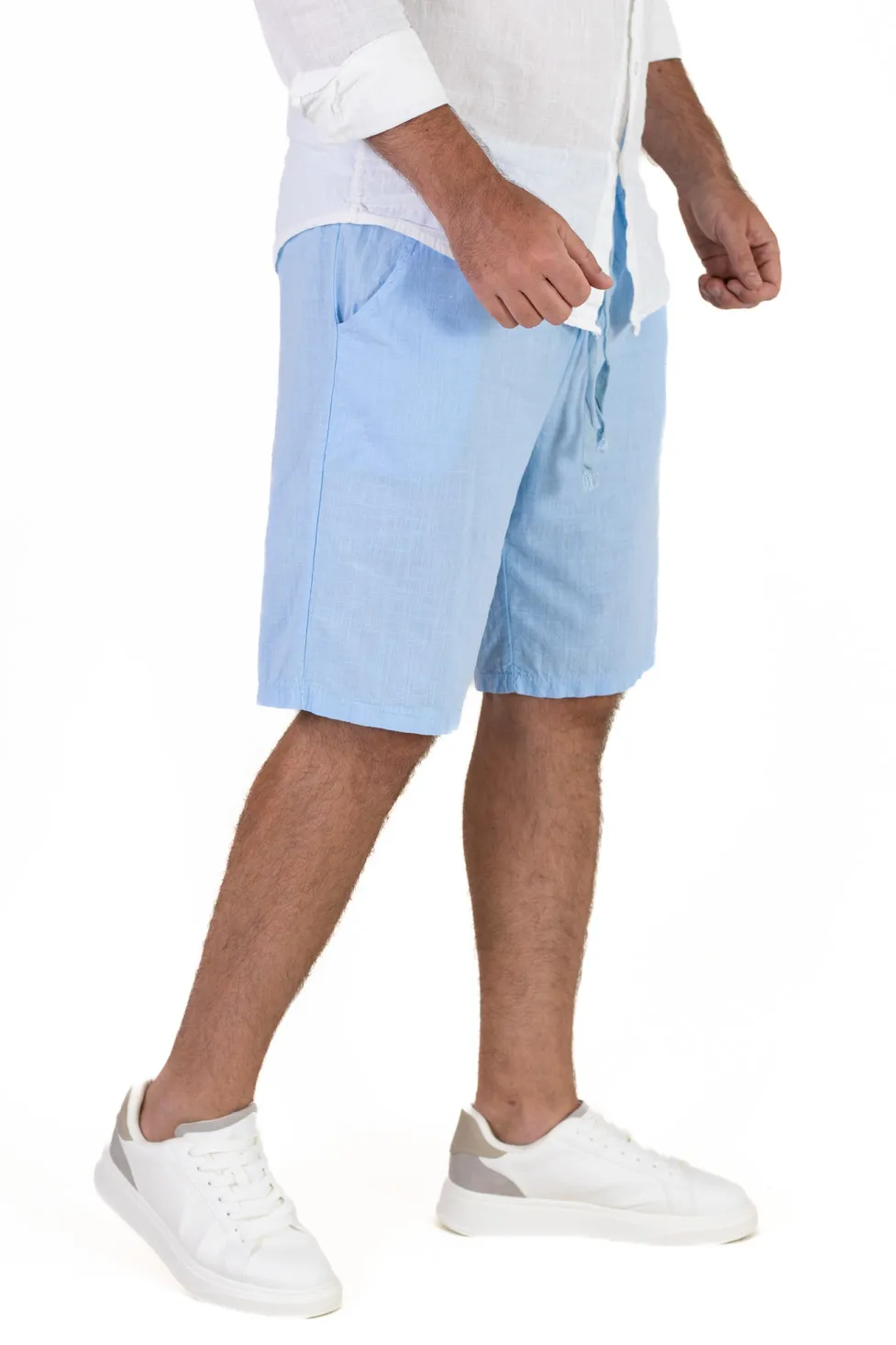 Pantaloni scurți bumbac 100% bărbați – albastru ciel – comozi, Made in Italy [5]