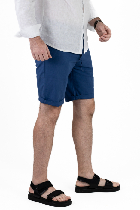 Pantaloni scurti albastri din bumbac cu textura de in [2]