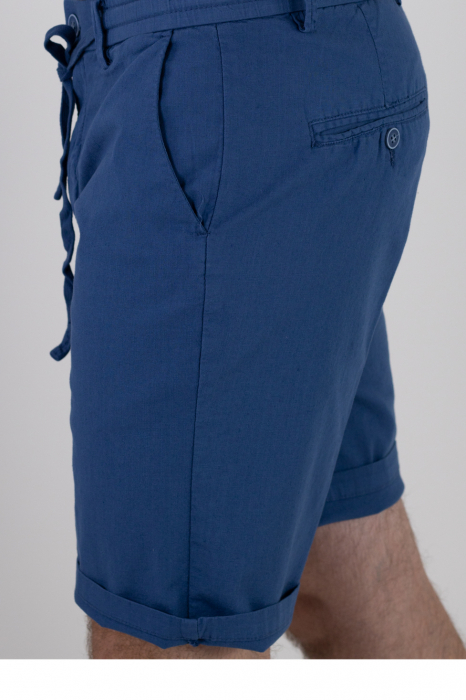 Pantaloni scurti albastri din bumbac cu textura de in [7]