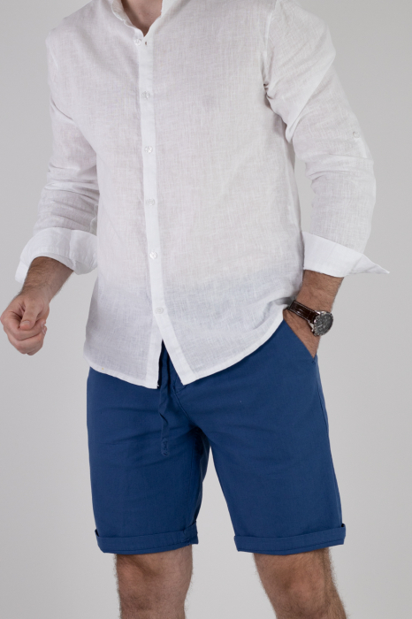 Pantaloni scurti albastri din bumbac cu textura de in [4]