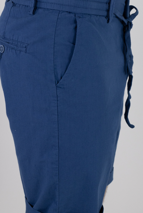 Pantaloni scurti albastri din bumbac cu textura de in [8]