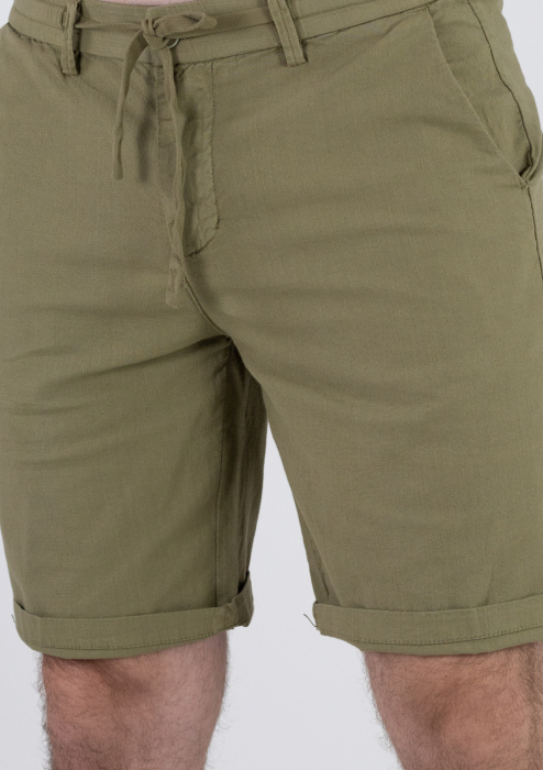 Pantaloni scurti verzi din bumbac cu textura de in [6]