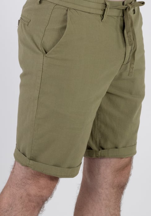 Pantaloni scurti verzi din bumbac cu textura de in [5]