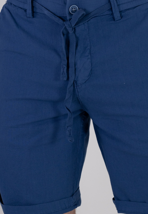 Pantaloni scurti albastri din bumbac cu textura de in [10]