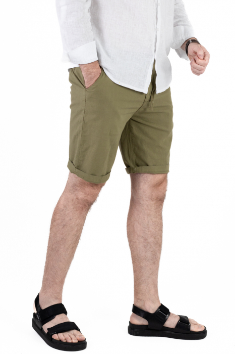 Pantaloni scurti verzi din bumbac cu textura de in [2]