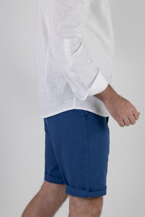 Pantaloni scurti albastri din bumbac cu textura de in [5]