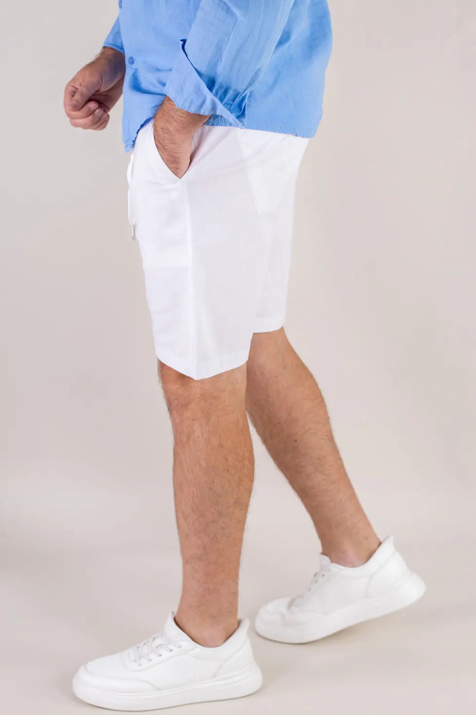 Pantaloni scurti albi din bumbac [5]