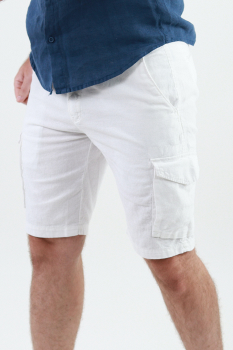 Pantaloni scurti din in albi cu buzunare [7]