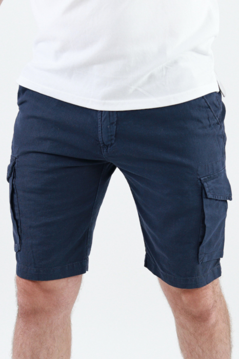 Pantaloni scurti din in bleumarin cu buzunare [7]