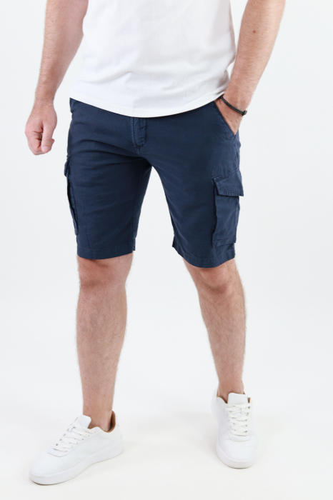 Pantaloni scurti din in bleumarin cu buzunare [2]