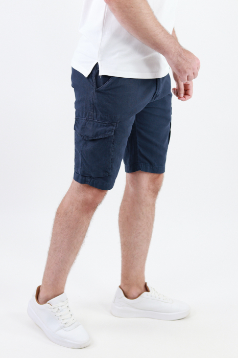 Pantaloni scurti din in bleumarin cu buzunare [3]