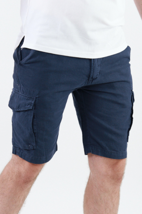 Pantaloni scurti din in bleumarin cu buzunare [8]