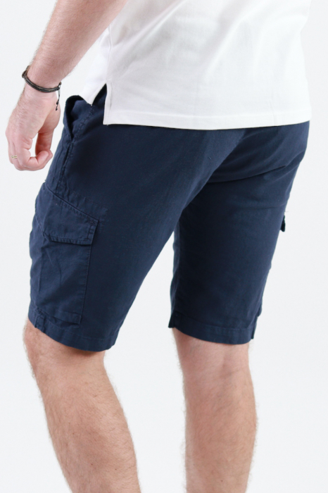 Pantaloni scurti din in bleumarin cu buzunare [5]