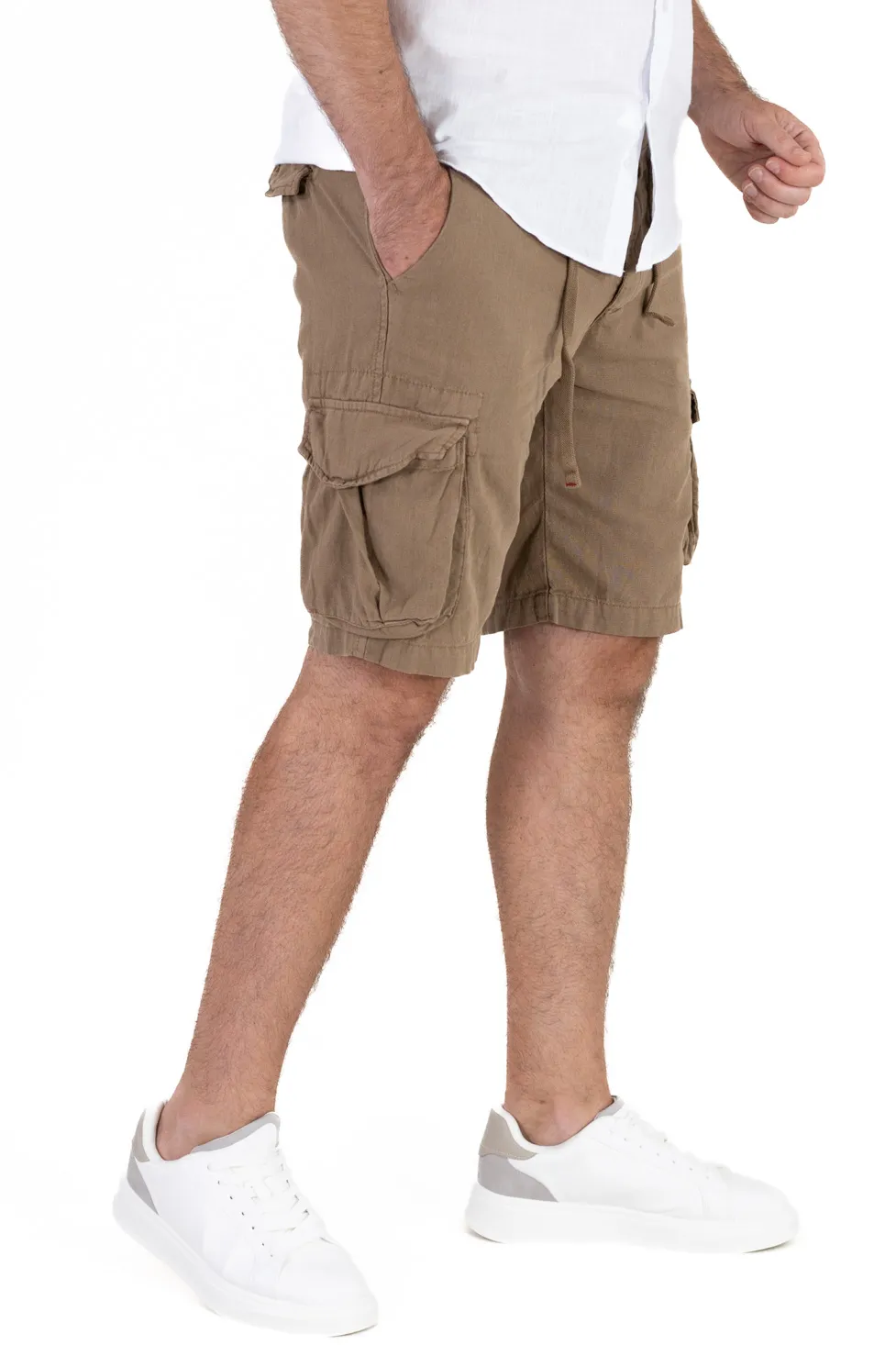 Pantaloni scurti din in maro cu buzunare [2]