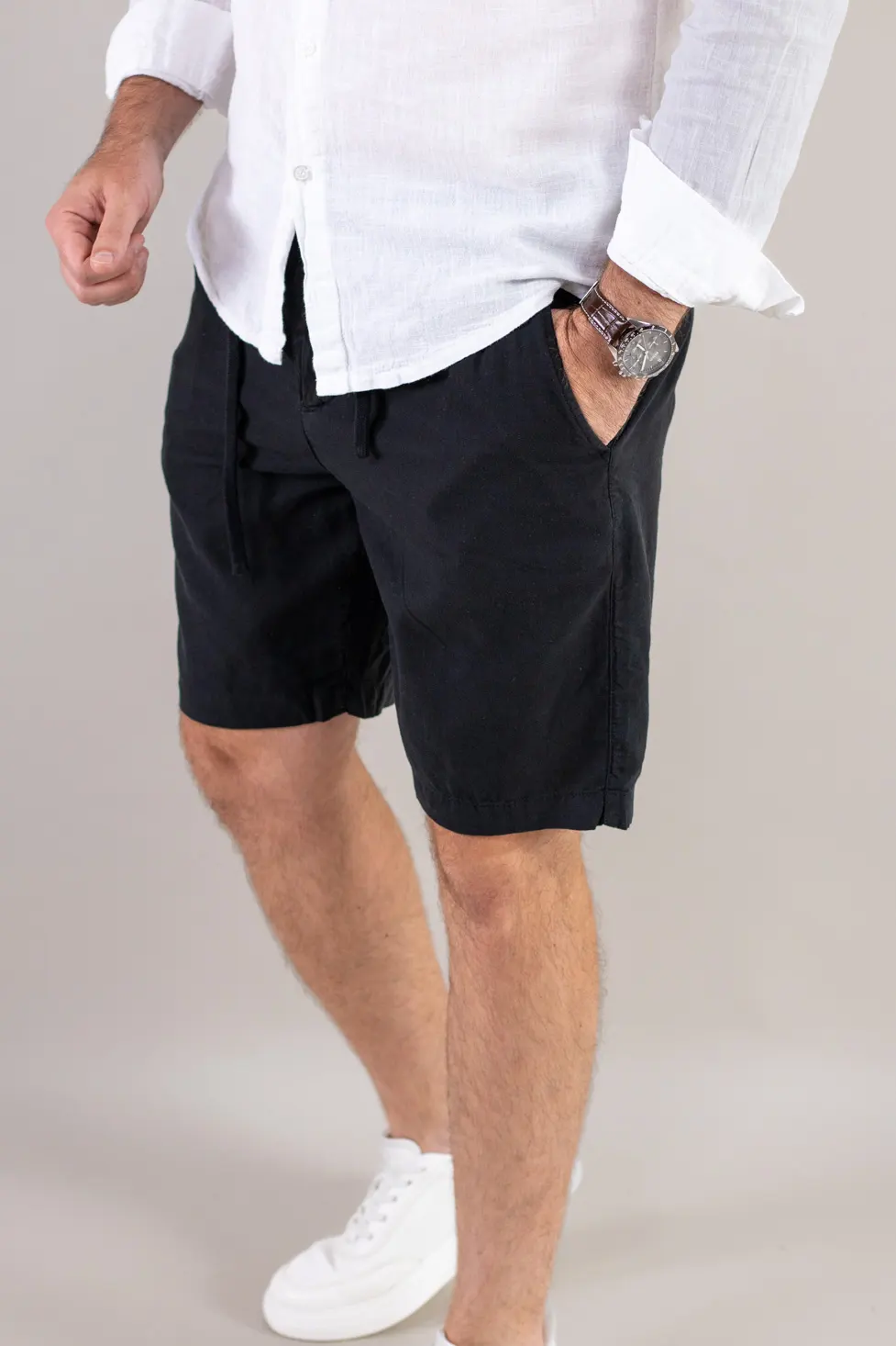 Pantaloni scurți din in și bumbac – negri [3]
