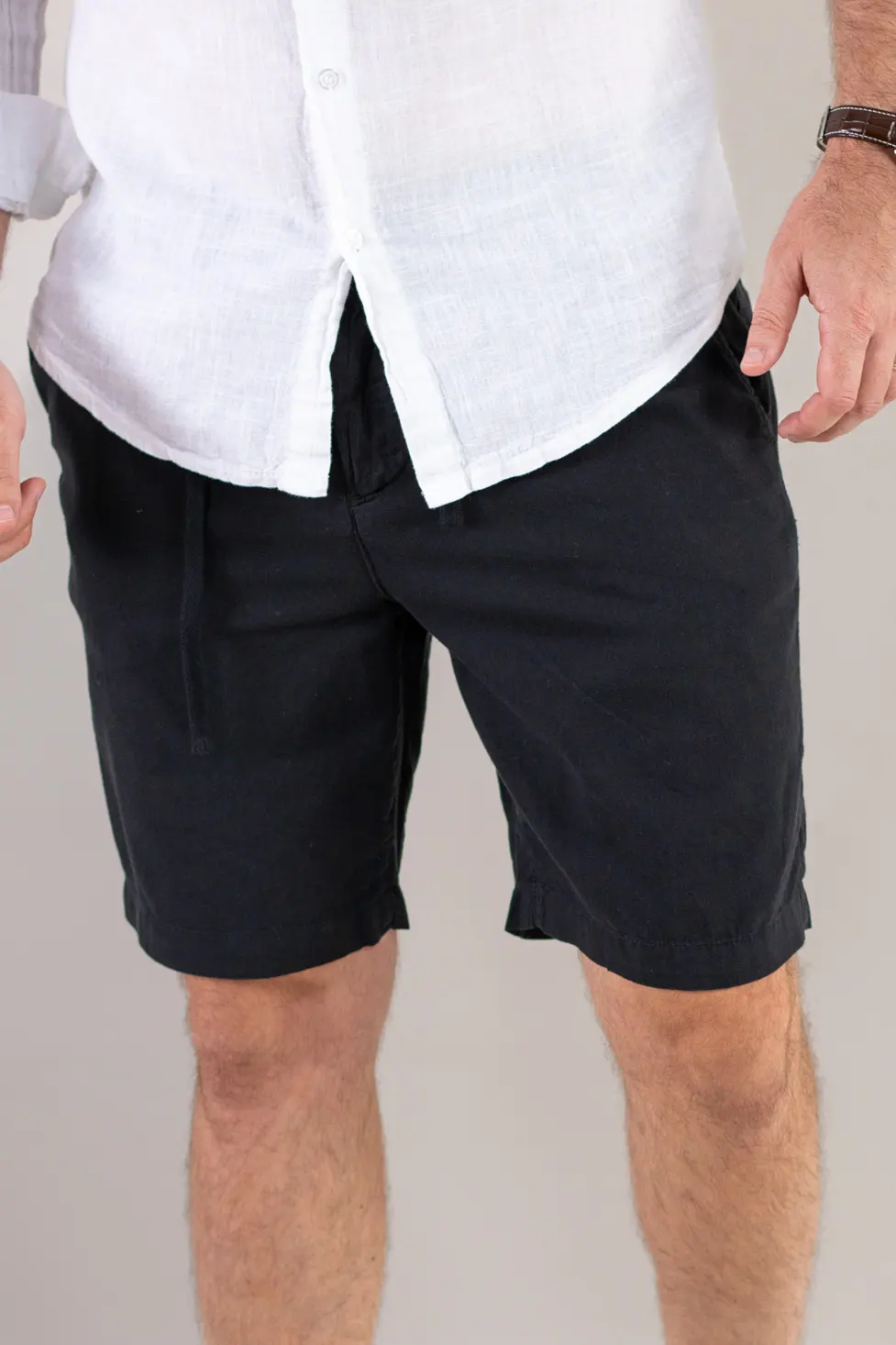 Pantaloni scurți din in și bumbac – negri [2]