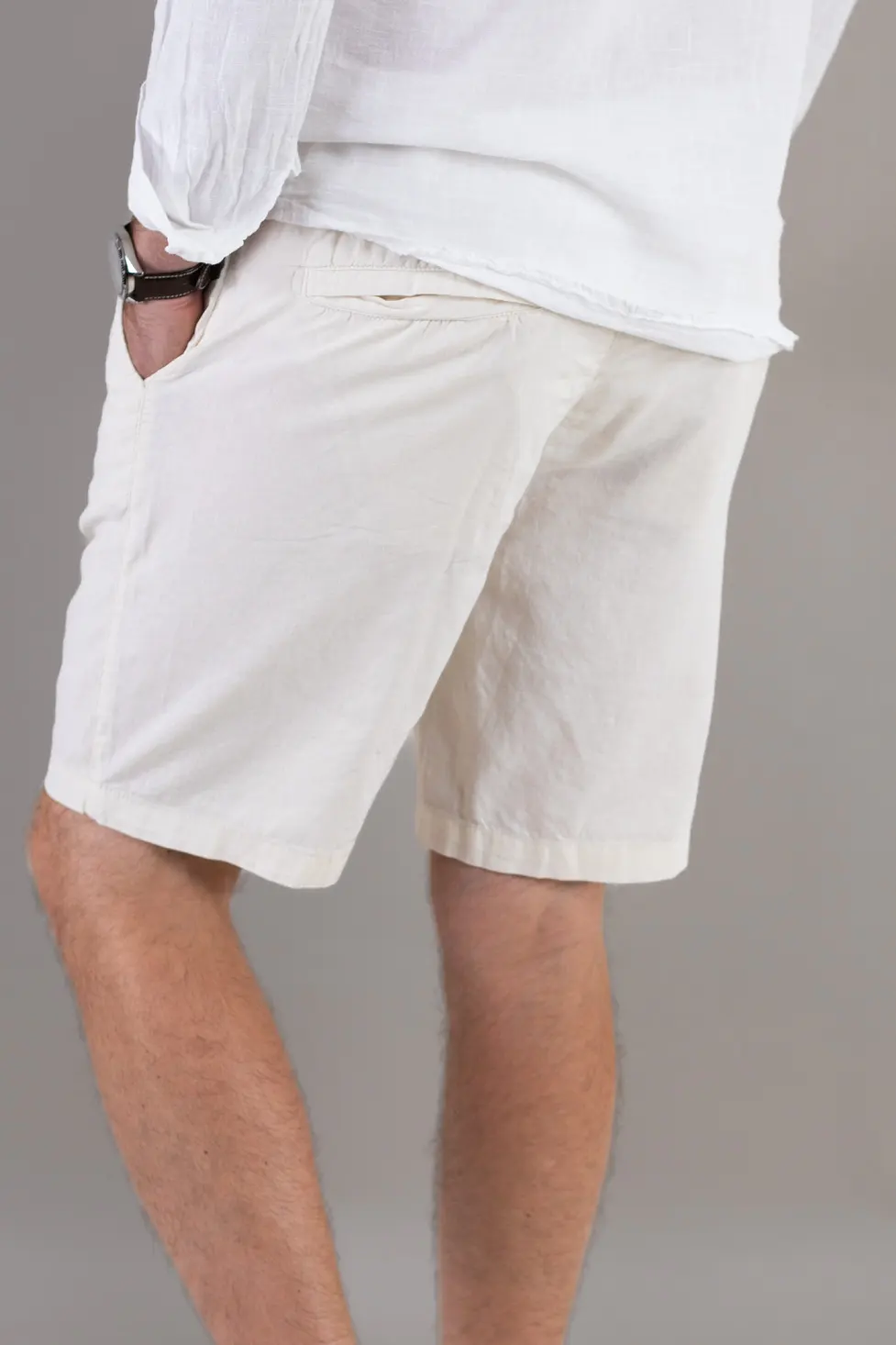 Pantaloni scurți din in și bumbac – crem [2]