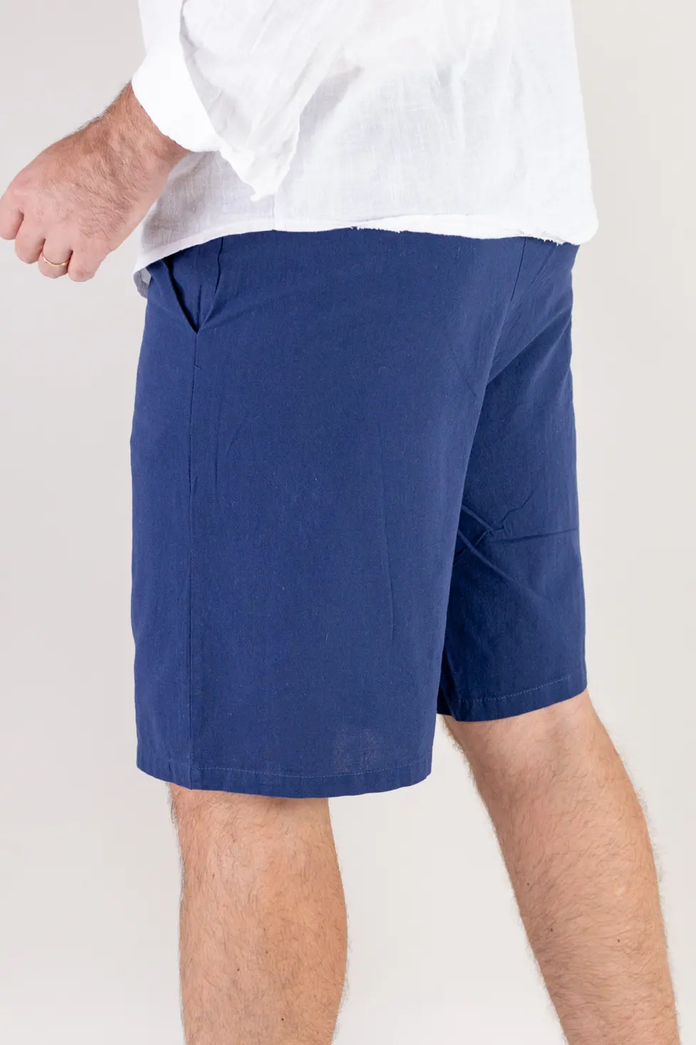 Pantaloni scurți din in și bumbac relaxed fit bleumarin [5]