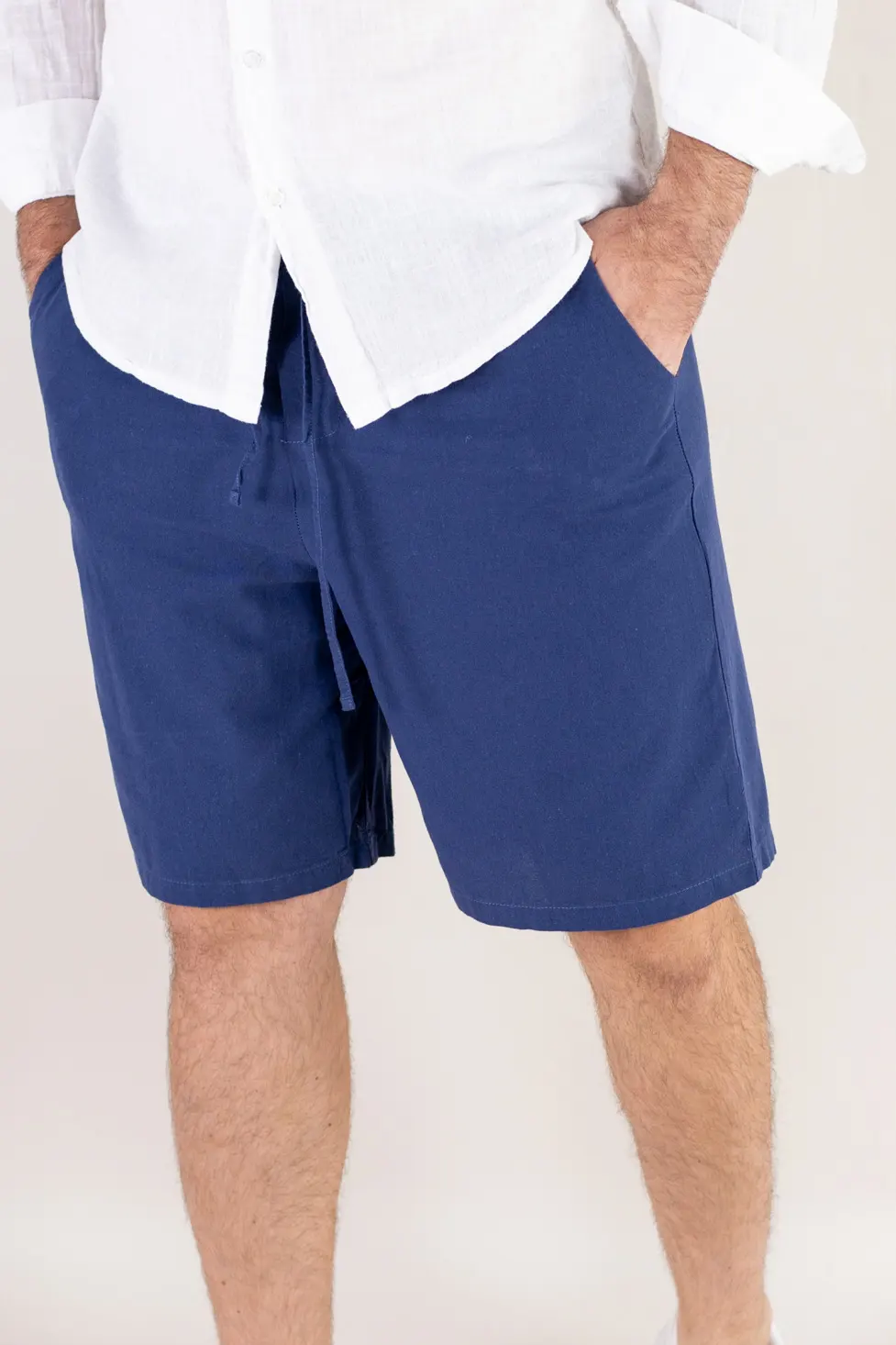 Pantaloni scurți din in și bumbac relaxed fit bleumarin [3]