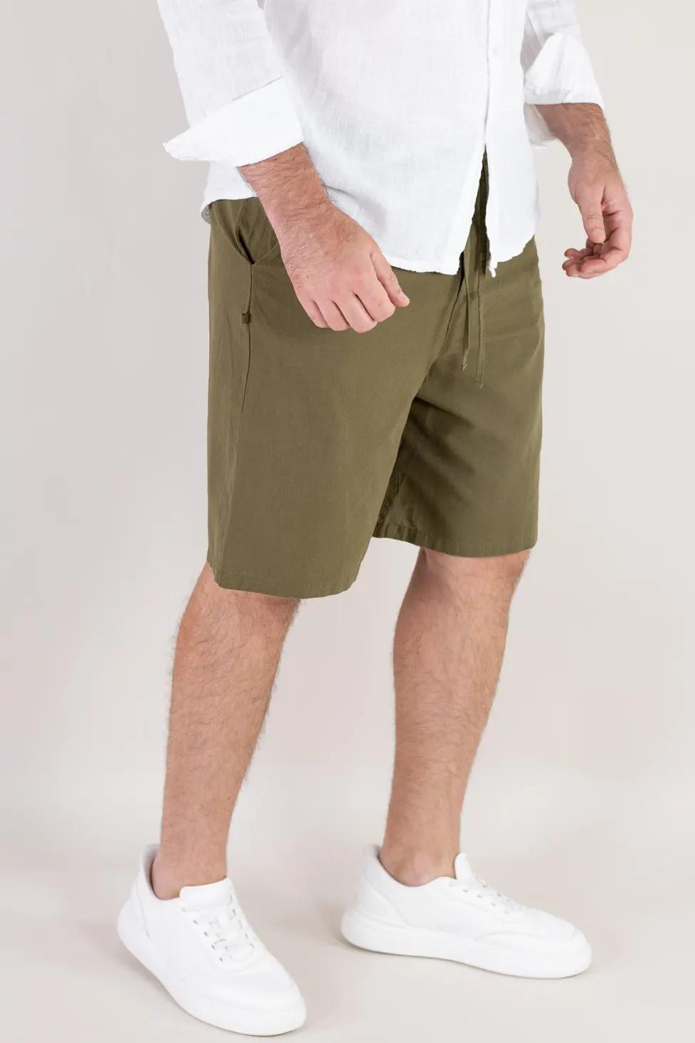 Pantaloni scurți din in și bumbac relaxed fit verzi [4]