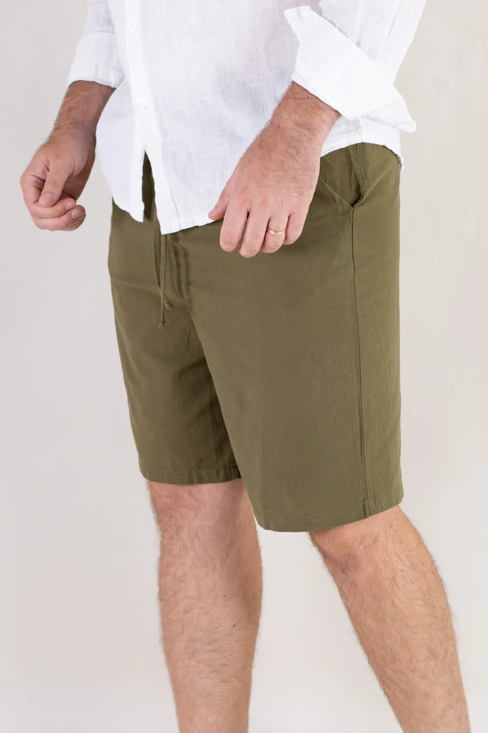 Pantaloni scurți din in și bumbac relaxed fit verzi [5]