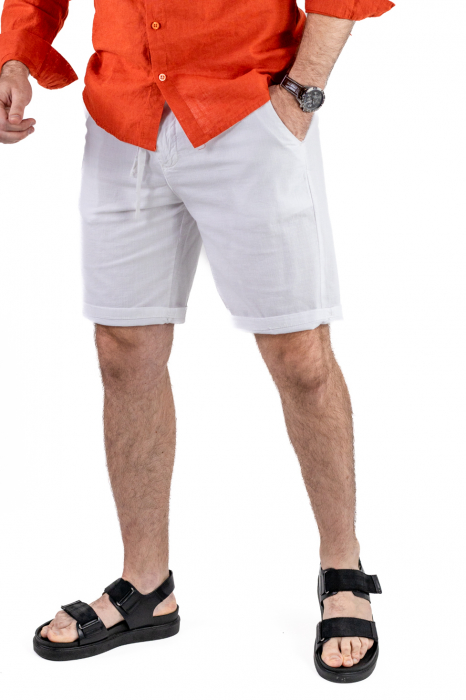 Pantaloni scurti albi din bumbac cu textura de in [3]