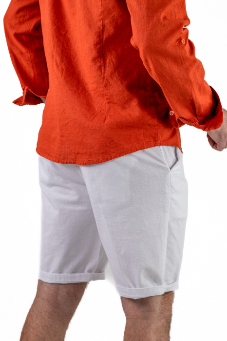 Pantaloni scurti albi din bumbac cu textura de in [6]