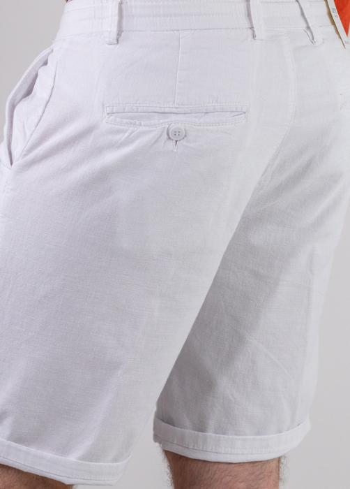 Pantaloni scurti albi din bumbac cu textura de in [9]
