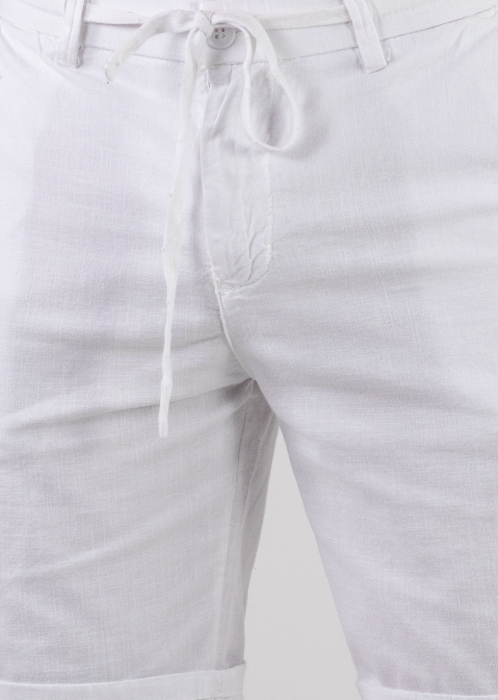 Pantaloni scurti albi din bumbac cu textura de in [7]