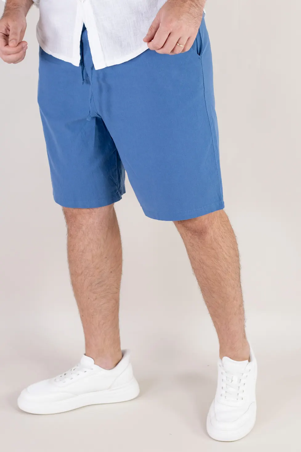 Pantaloni scurți din in și bumbac relaxed fit albastru denim [5]